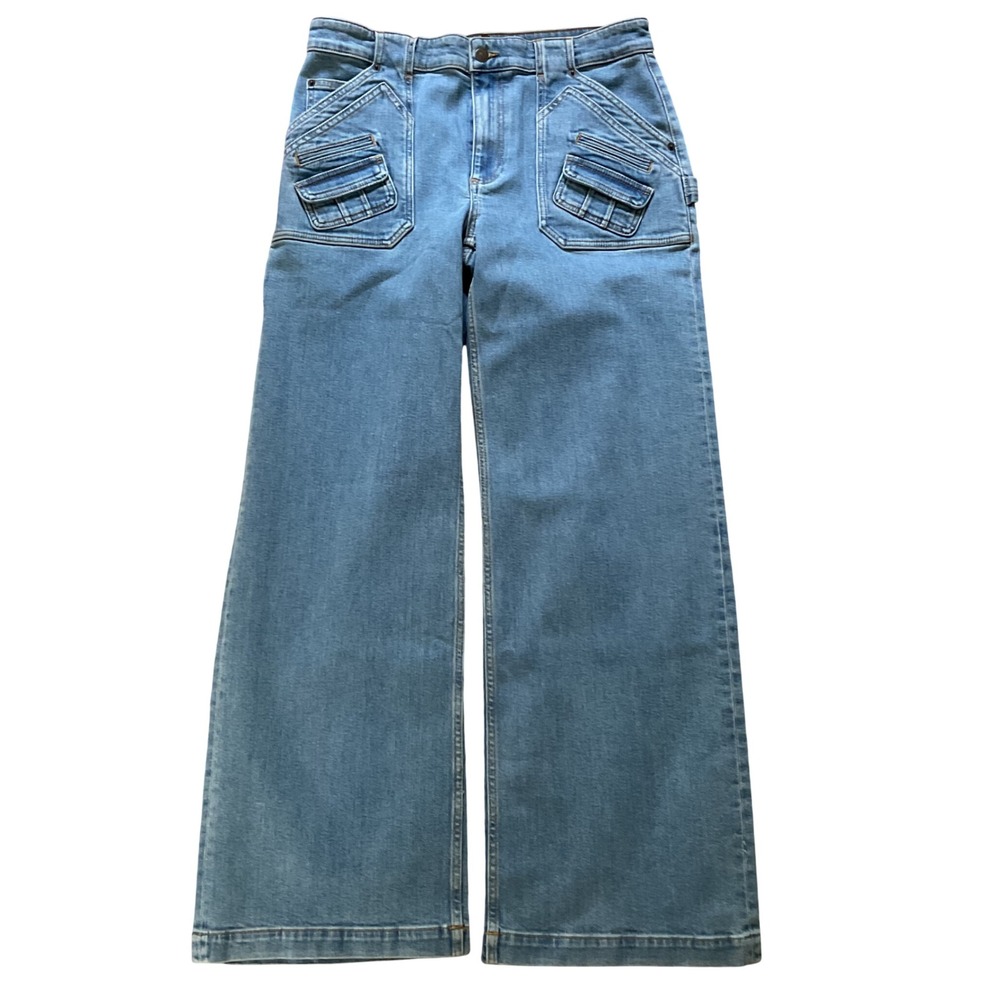 The Kooples Wide Leg Cargo Denim Jeans Light Blue FJEA28006J Size 42 NWT